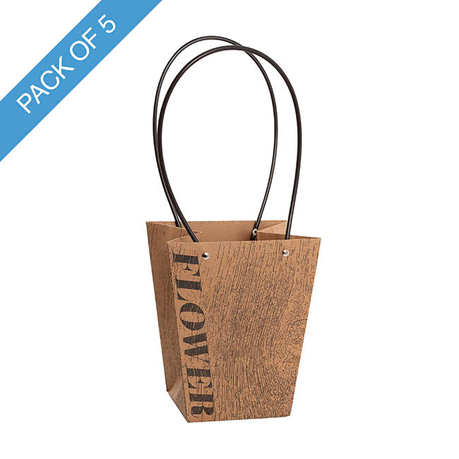 Flower Carry Bag Kraft Wood Grain Medium Pk5 (12x17x20cmH)
