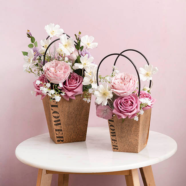 Flower Carry Bag Kraft Wood Grain Medium Pk5 (12x17x20cmH)