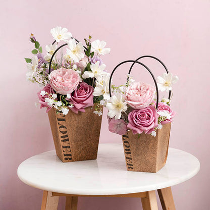 Flower Carry Bag Kraft Wood Grain Medium Pk5 (12x17x20cmH)