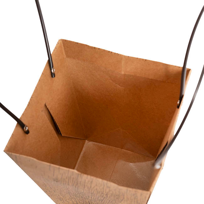 Flower Carry Bag Kraft Wood Grain Medium Pk5 (12x17x20cmH)