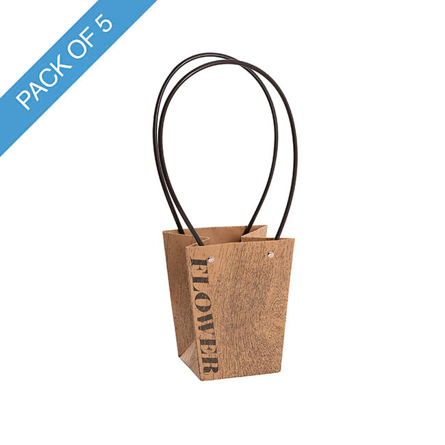 Flower Carry Bag Kraft Wood Grain Small Pk5 (9.5x13x15.5cmH)