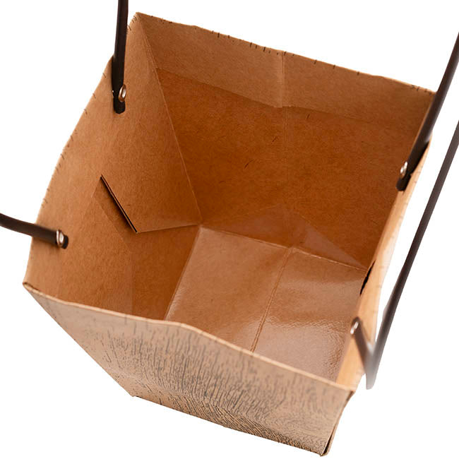 Flower Carry Bag Kraft Wood Grain Small Pk5 (9.5x13x15.5cmH)