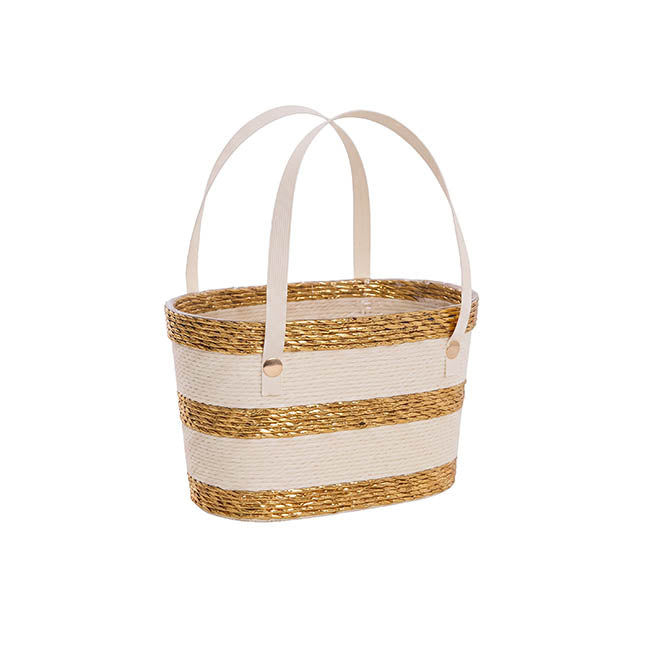Flower Carry Paper Rope Basket Liner Cream Gold (18x9x13cmH)
