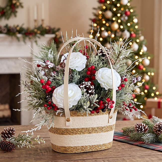 Flower Carry Paper Rope Basket Liner Cream Gold (18x9x13cmH)
