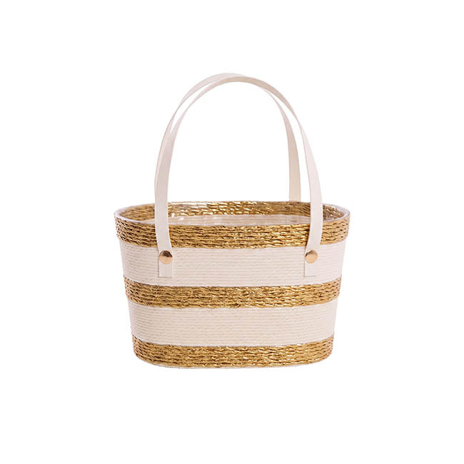 Flower Carry Paper Rope Basket Liner Cream Gold (18x9x13cmH)