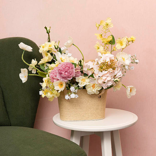 Flower Carry Paper Rope Basket & Liner Natural (18x9x13cmH)