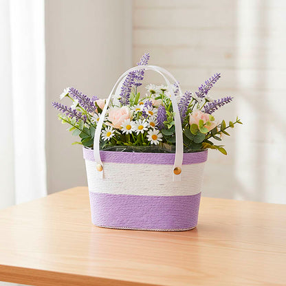 Flower Carry Paper Rope Basket Duo Purple (18x9x13cmH)
