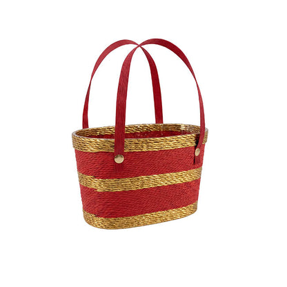 Flower Carry Paper Rope Basket w Liner Red Gold (18x9x13cmH)