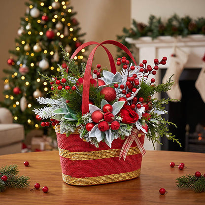 Flower Carry Paper Rope Basket w Liner Red Gold (18x9x13cmH)