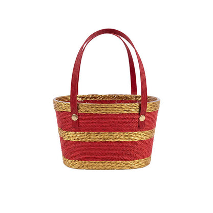 Flower Carry Paper Rope Basket w Liner Red Gold (18x9x13cmH)