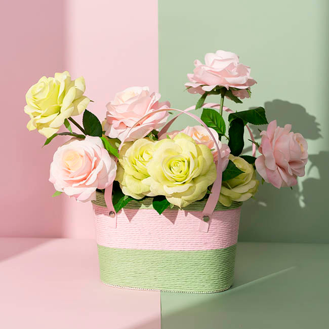 Flower Carry Paper Rope Basket Liner Pink Sage (18x9x13cmH)