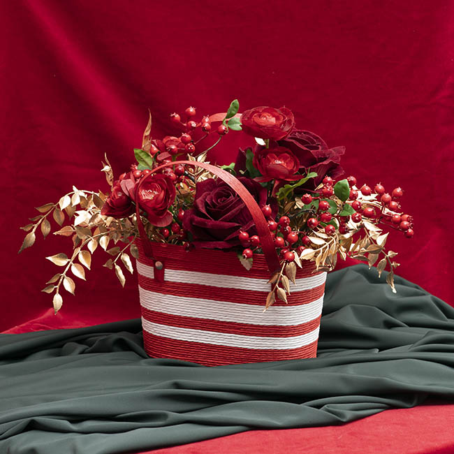 Flower Carry Paper Rope Basket Liner Red & White(18x9x13cmH)