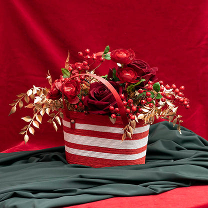 Flower Carry Paper Rope Basket Liner Red & White(18x9x13cmH)