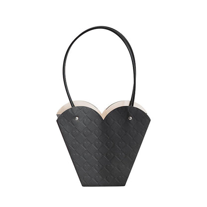 Flower Heart Carry Bag Embossed Black Pack 5 (23x10x20cmH)