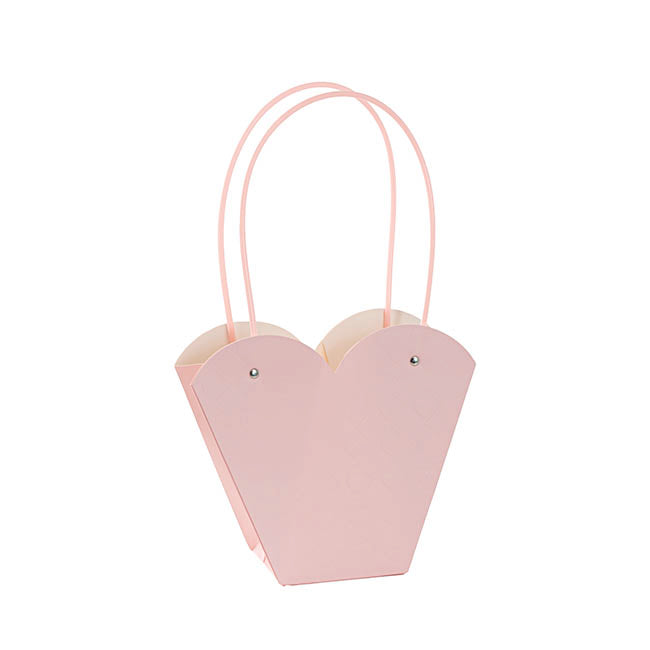 Flower Heart Carry Bag Embossed Pink Pack 5 (23x10x20cmH)
