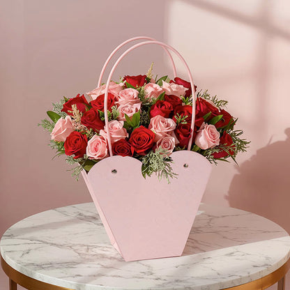 Flower Heart Carry Bag Embossed Pink Pack 5 (23x10x20cmH)