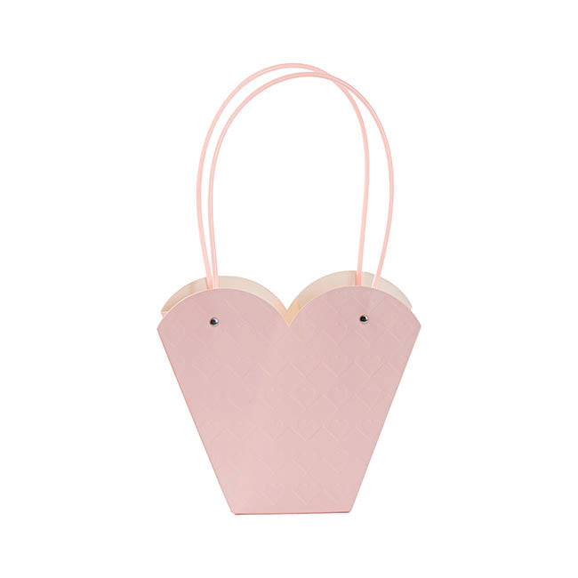 Flower Heart Carry Bag Embossed Pink Pack 5 (23x10x20cmH)