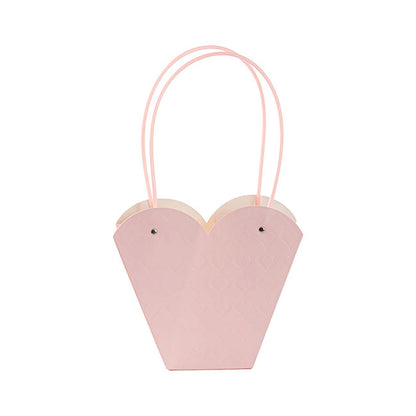 Flower Heart Carry Bag Embossed Pink Pack 5 (23x10x20cmH)