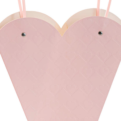 Flower Heart Carry Bag Embossed Pink Pack 5 (23x10x20cmH)