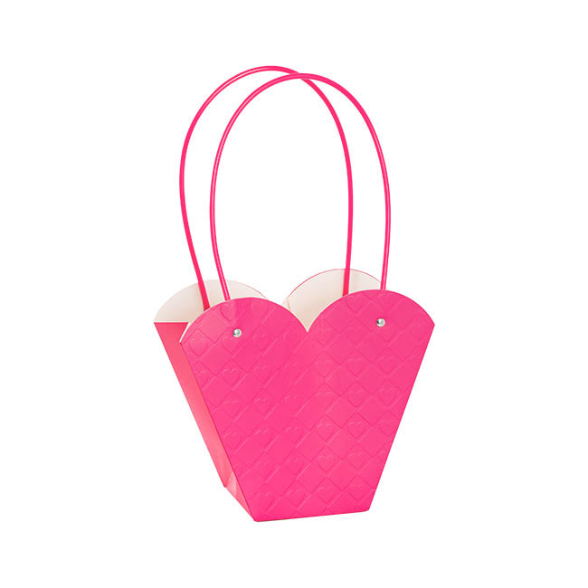 Flower Heart Carry Bag Embossed Fucshia Pack 5 (23x10x20cmH)