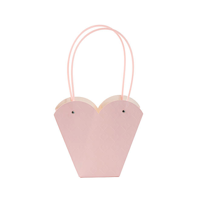 Flower Heart Carry Bag Embossed Fucshia Pack 5 (23x10x20cmH)