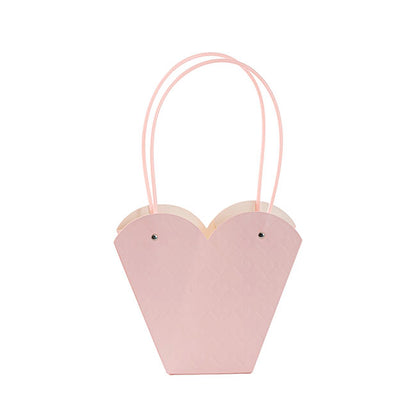 Flower Heart Carry Bag Embossed Fucshia Pack 5 (23x10x20cmH)