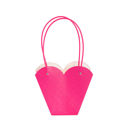 Flower Heart Carry Bag Embossed Fuchsia Pack 5 (23x10x20cmH)