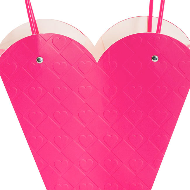 Flower Heart Carry Bag Embossed Fucshia Pack 5 (23x10x20cmH)