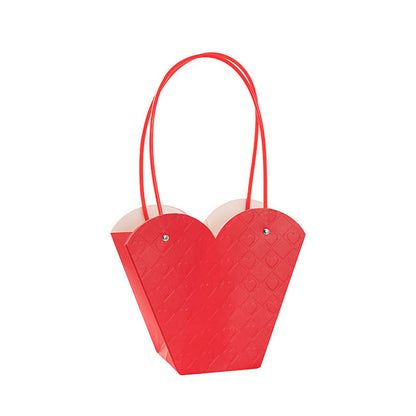 Flower Heart Carry Bag Embossed Red Pack 5 (23x10x20cmH)