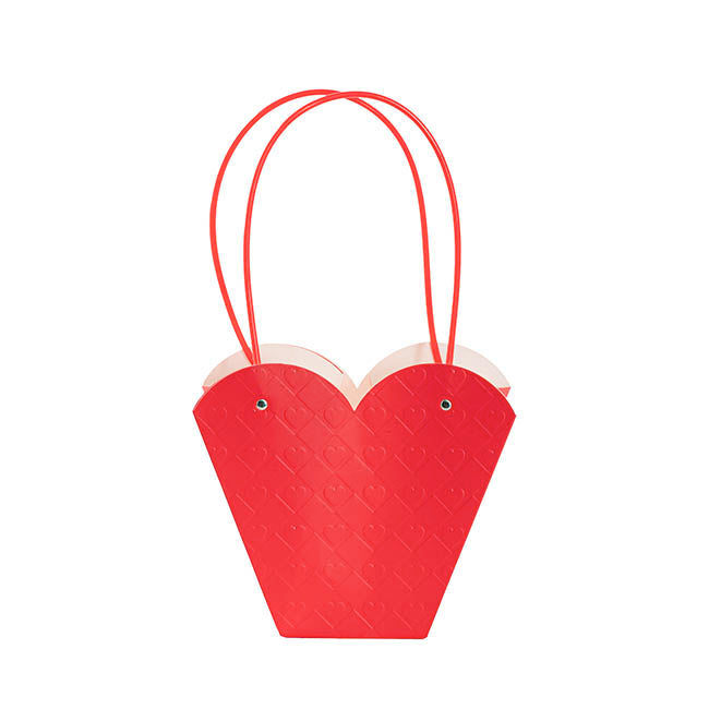 Flower Heart Carry Bag Embossed Red Pack 5 (23x10x20cmH)