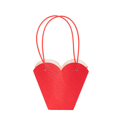 Flower Heart Carry Bag Embossed Red Pack 5 (23x10x20cmH)