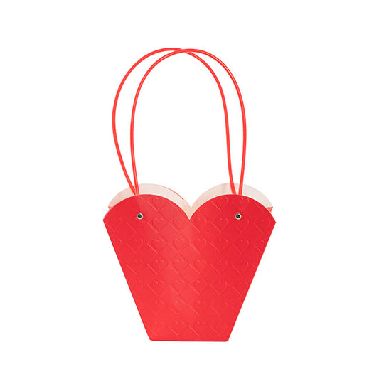 Flower Heart Carry Bag Embossed Red Pack 5 (23x10x20cmH)