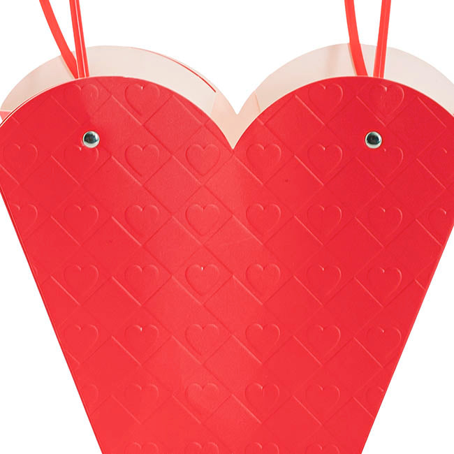 Flower Heart Carry Bag Embossed Red Pack 5 (23x10x20cmH)