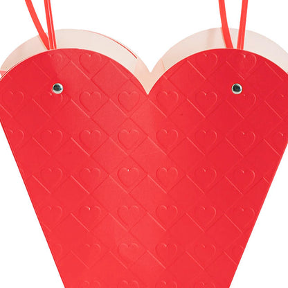 Flower Heart Carry Bag Embossed Red Pack 5 (23x10x20cmH)