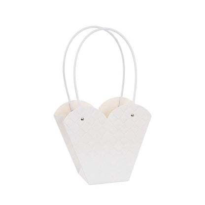 Flower Heart Carry Bag Embossed White Pack 5 (23x10x20cmH)