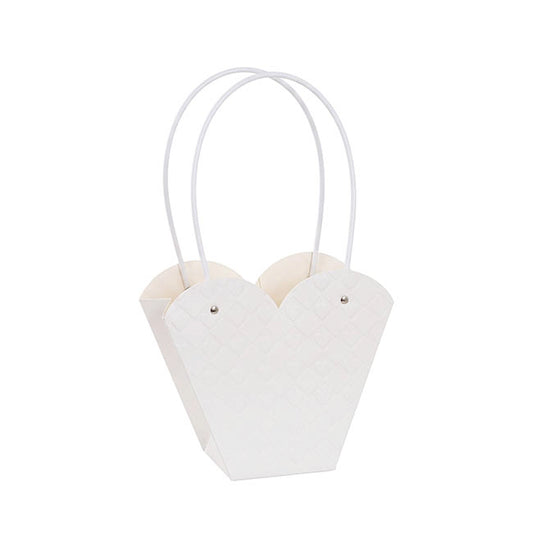 Flower Heart Carry Bag Embossed White Pack 5 (23x10x20cmH)