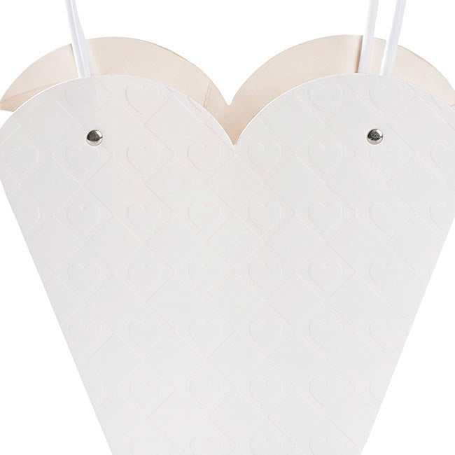 Flower Heart Carry Bag Embossed White Pack 5 (23x10x20cmH)