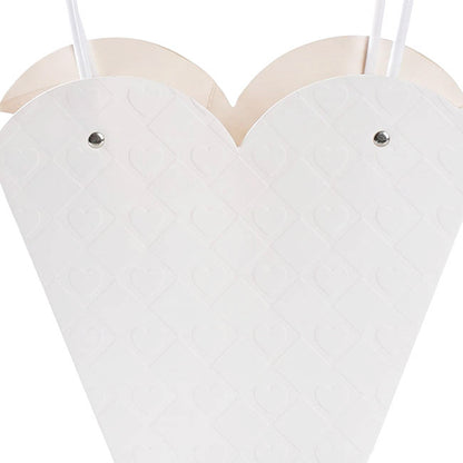 Flower Heart Carry Bag Embossed White Pack 5 (23x10x20cmH)