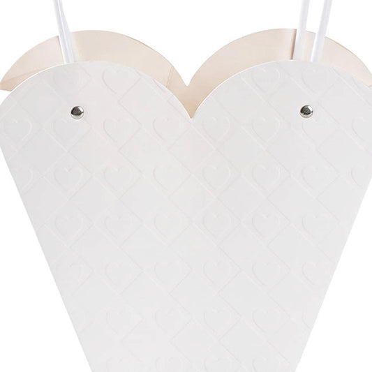 Flower Heart Carry Bag Embossed White Pack 5 (23x10x20cmH)