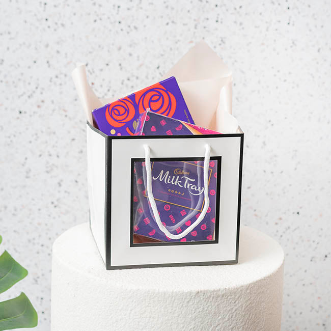 Window Posy Gift Bag Silhouette White Pack 5 (18x18x18cmH)