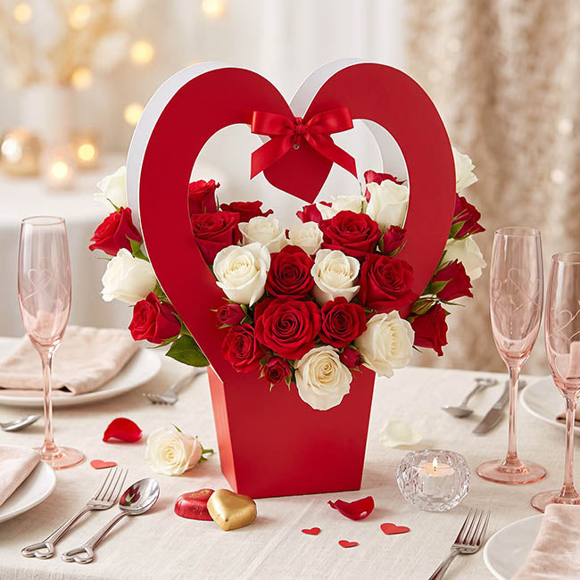 Flower Bouquet Carry Box Heart Red Pack 5 (31x14x42cm)