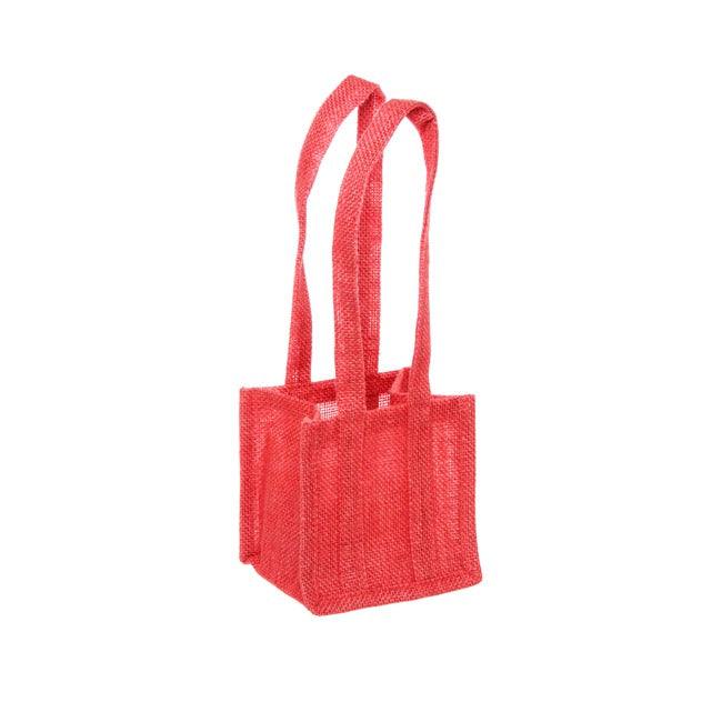 Natural Jute Posy Bag Plastic Liner Red 13.5x13.5x13.5cmH