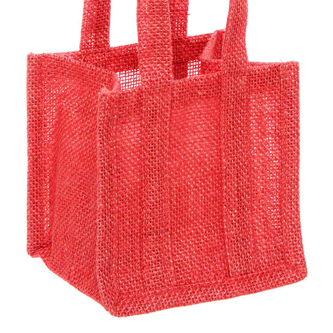 Natural Jute Posy Bag Plastic Liner Red 13.5x13.5x13.5cmH