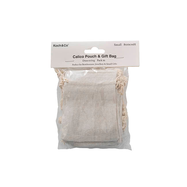 Calico Gift Bomboniere Pouch Small Pack 10 Natural (8x10cmH)
