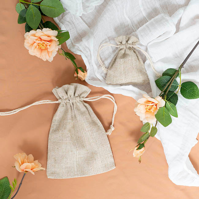 Faux Linen Bomboniere Gift Bag Medium Pk6 Natural(11x16cmH)