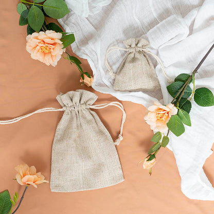 Faux Linen Bomboniere Gift Bag Medium Pk6 Natural(11x16cmH)