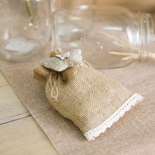 Hessian Pouch Crochet Trim Medium Pack 10 Natural (11x16cmH)