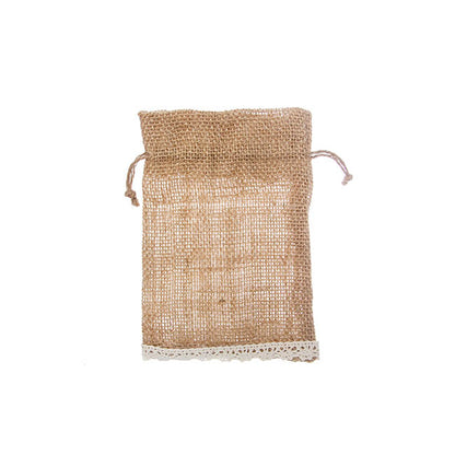 Hessian Pouch Crochet Trim Medium Pack 10 Natural (11x16cmH)