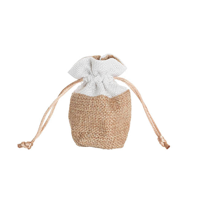 Jute Gift Pouch White Trim Small Pack 10 Natural (8x8cmH)