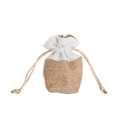 Jute Gift Pouch White Trim Small Pack 10 Natural (8x8cmH)